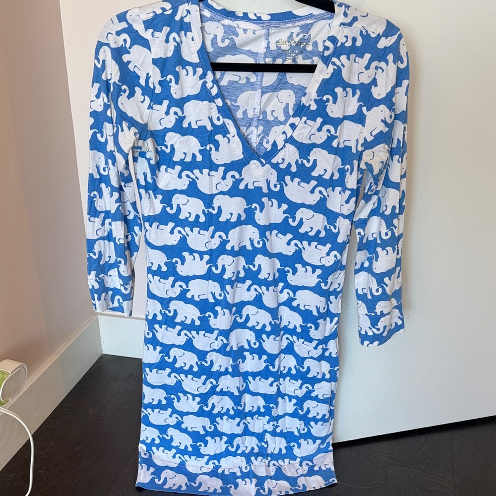 Lilly Pulitzer Tusk In Sun Blue and White Elephant Print Dress